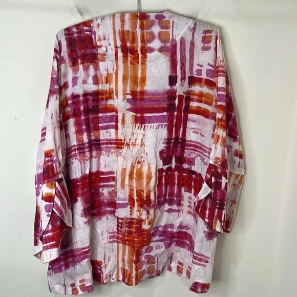 NWT ALI MILES Pink Tie Dye Linen Button Blazer Jacket Tulip Sleeve Size 1X - Picture 4 of 16